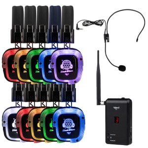Talent Silent Disco Prism Color Changing Headphone 10 Pack with Portable Transmitter